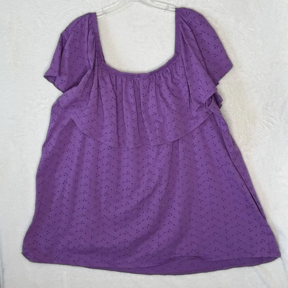 Woman Within Purple Eyelet Off the Shoulder Blouse Top Size 2X 26/28 Feminine